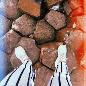 White and black stripe pants